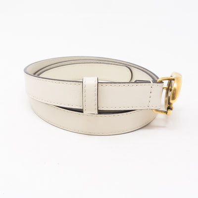 Double G Buckle White Leather Slim Belt 85 cm