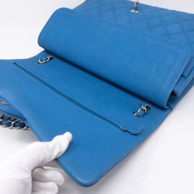 Classic Double Flap Maxi Blue Matte Caviar Leather