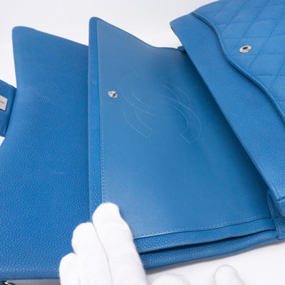 Classic Double Flap Maxi Blue Matte Caviar Leather
