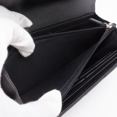 Long Flap Wallet Black Leather