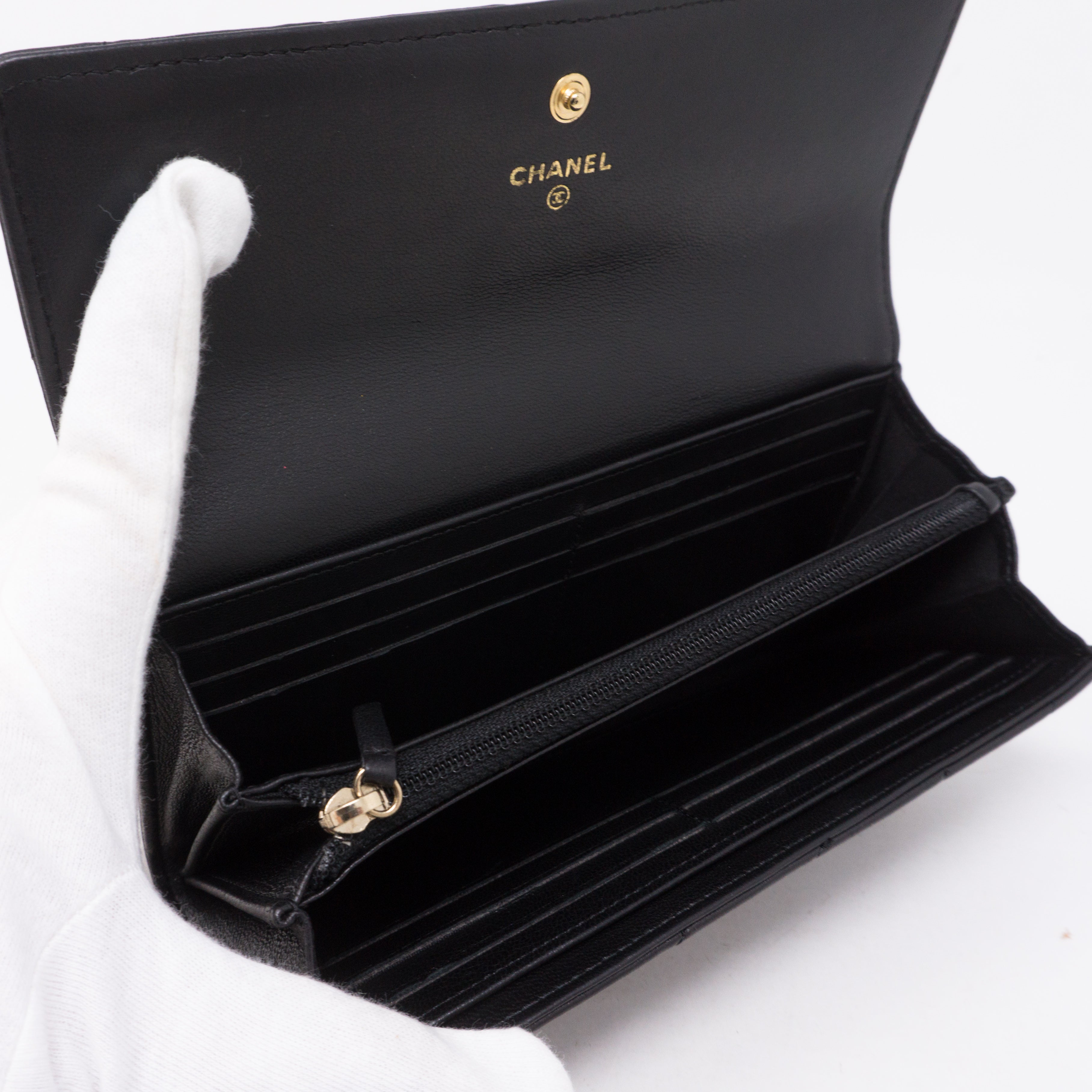 Long Flap Wallet Black Leather