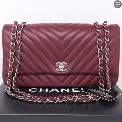 Chevron Single Flap Jumbo Red Lambskin