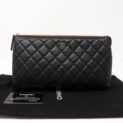 Quilted Toiletry Pouch Black Leather