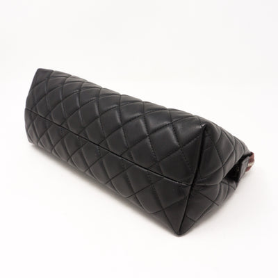 Quilted Toiletry Pouch Black Leather
