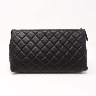 Quilted Toiletry Pouch Black Leather
