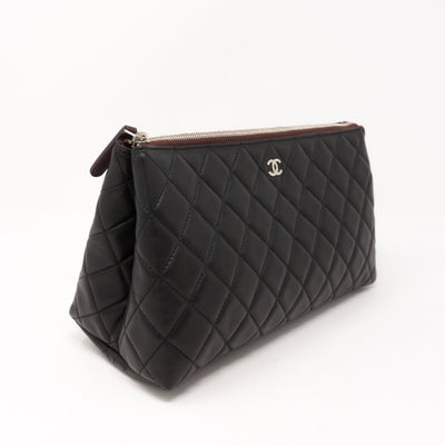 Quilted Toiletry Pouch Black Leather