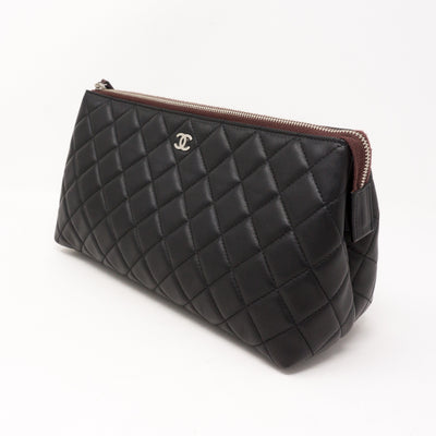 Quilted Toiletry Pouch Black Leather