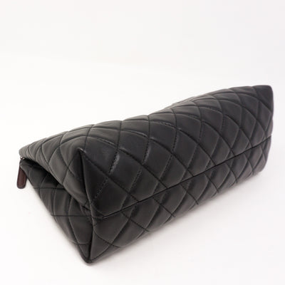 Quilted Toiletry Pouch Black Leather