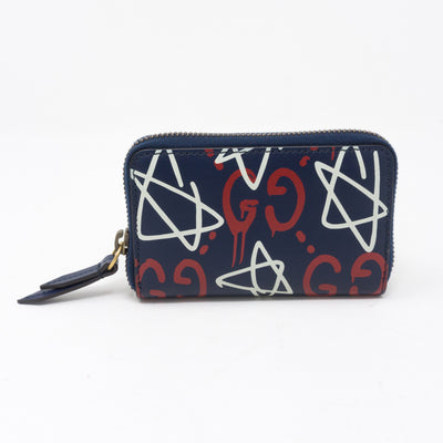 Zip Around Card Case Gucci Ghost Blue Leather