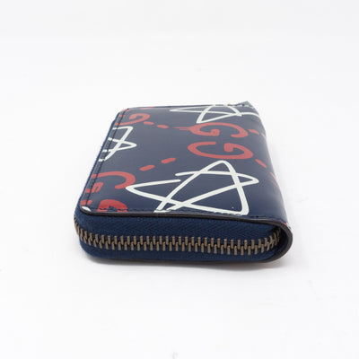 Zip Around Card Case Gucci Ghost Blue Leather