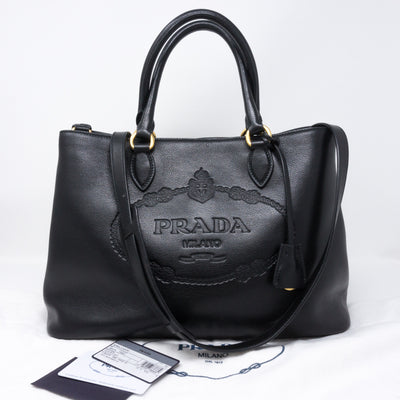 Two-way Handbag Black Leather
