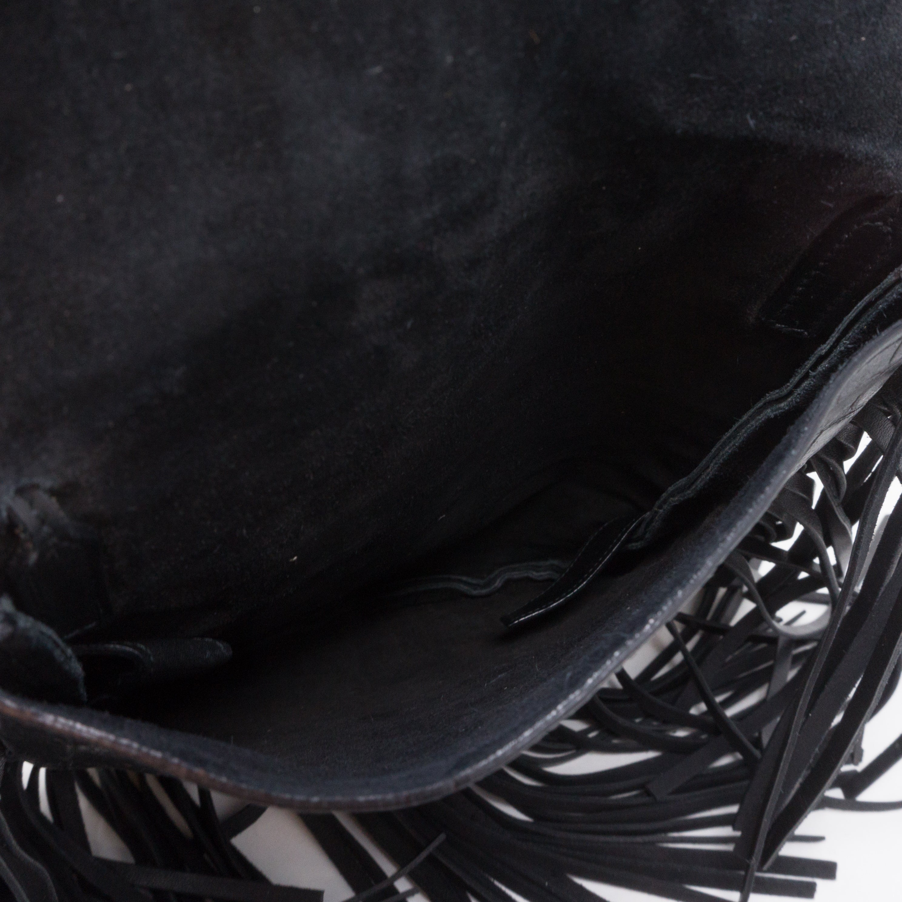 Anita Fringed Flat Bag Black Leather