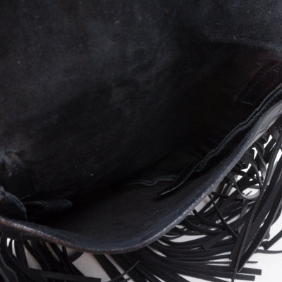 Anita Fringed Flat Bag Black Leather