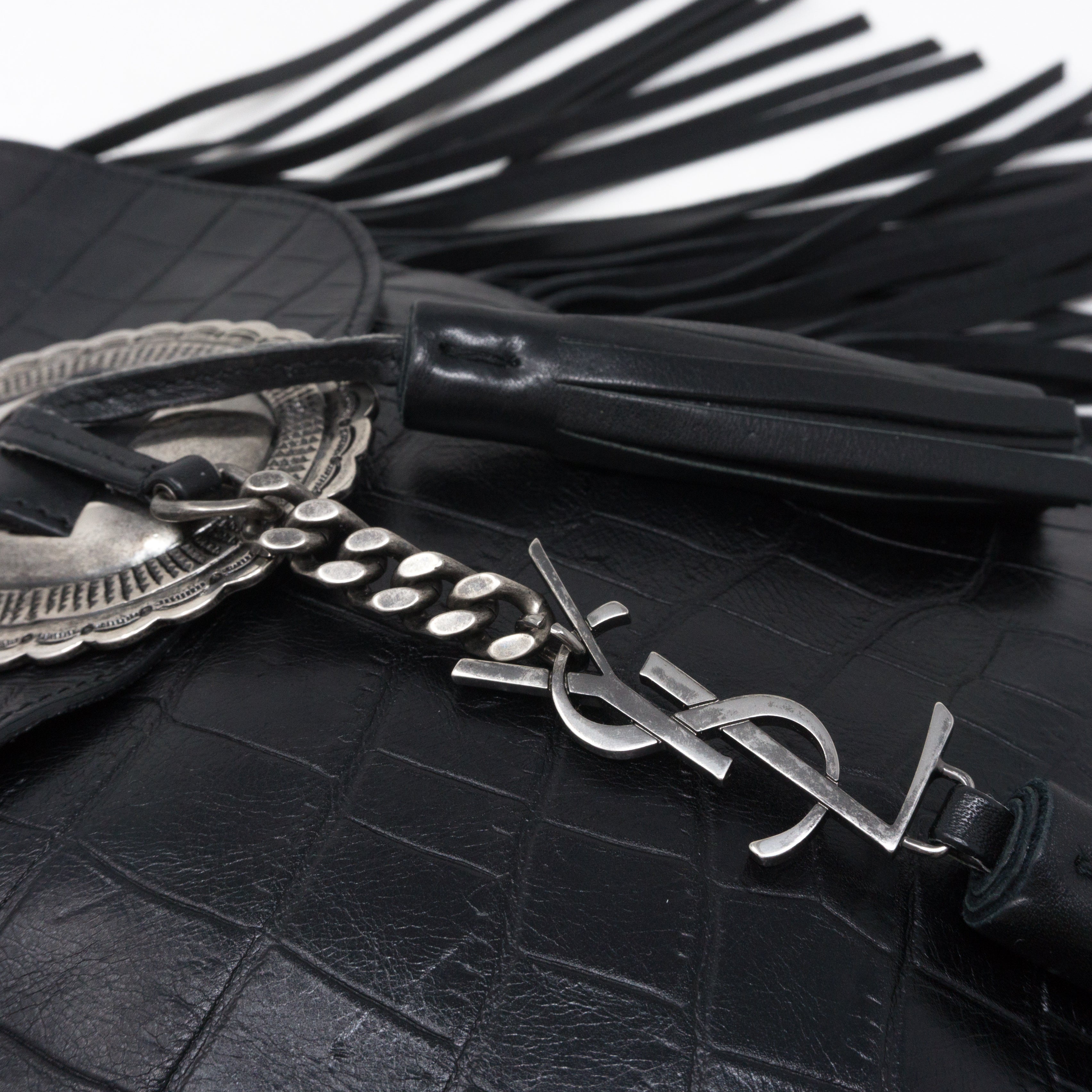 Anita Fringed Flat Bag Black Leather