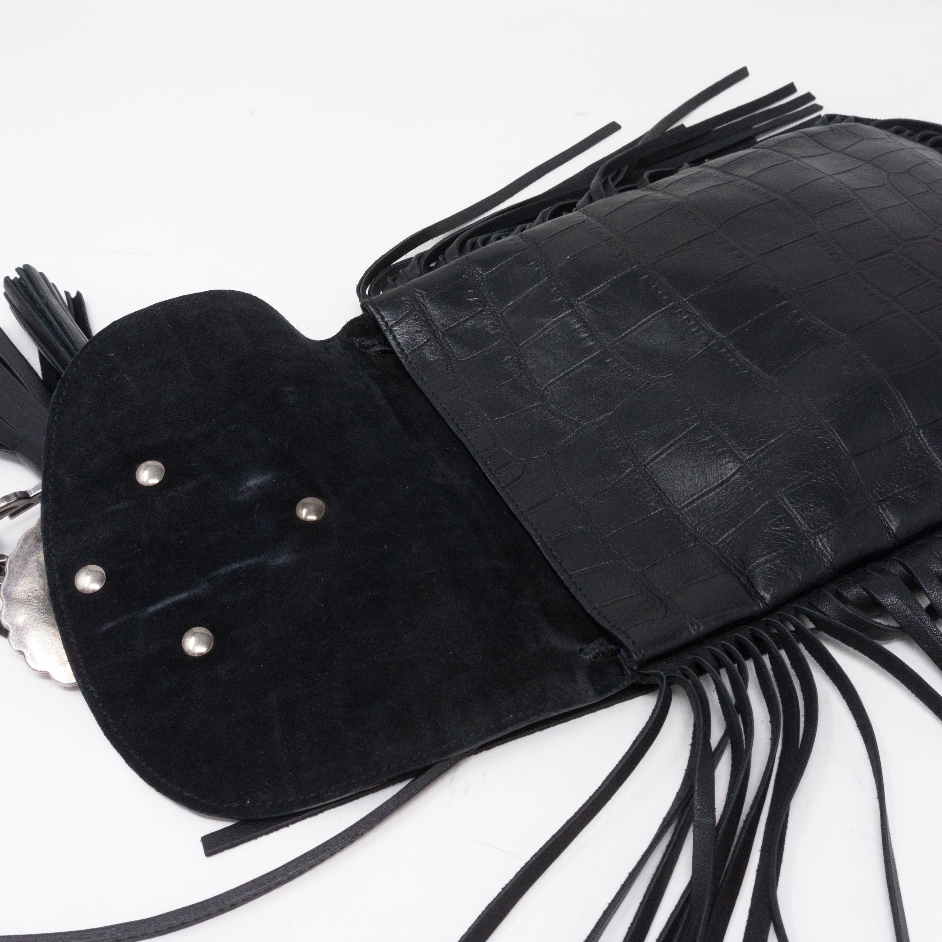 Anita Fringed Flat Bag Black Leather