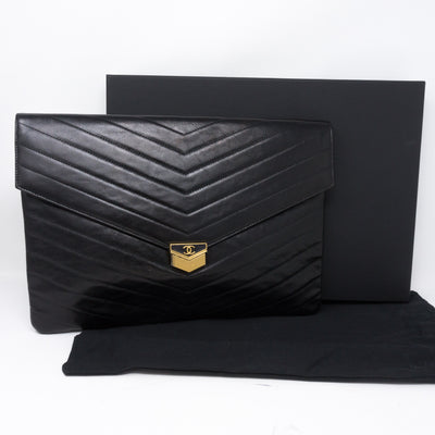 Large Flap Case Black Calf Leather