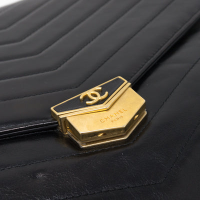 Large Flap Case Black Calf Leather