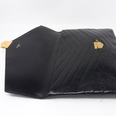 Large Flap Case Black Calf Leather