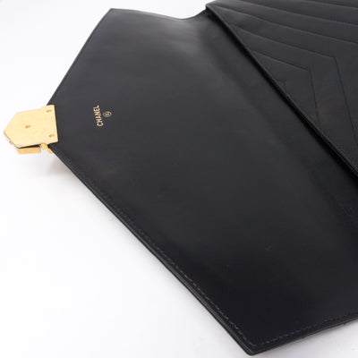 Large Flap Case Black Calf Leather