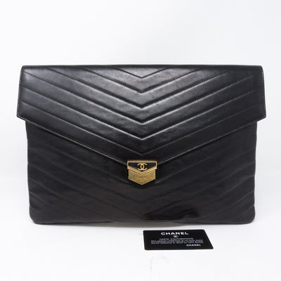 Large Flap Case Black Calf Leather