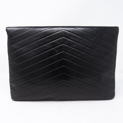 Large Flap Case Black Calf Leather