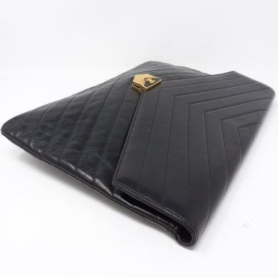 Large Flap Case Black Calf Leather