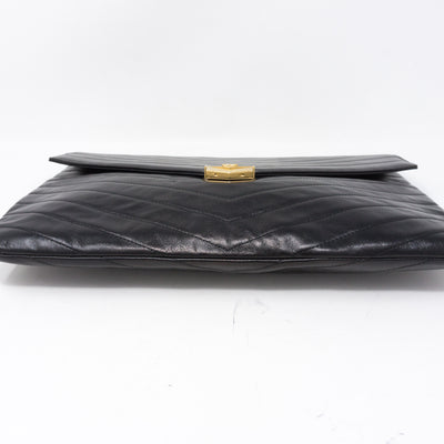 Large Flap Case Black Calf Leather