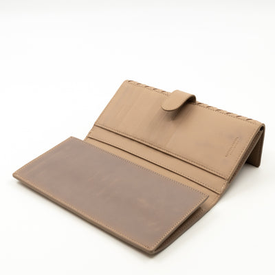 Trifold Wallet Embroidered Intrecciato Leather Beige
