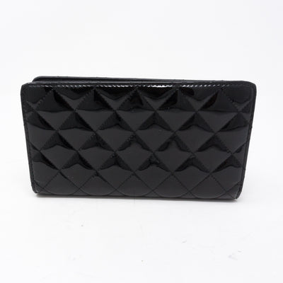 Classic Long Flap Wallet Black Patent Leather