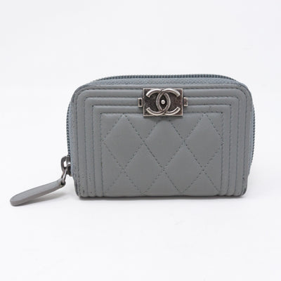 Boy Zipped Coin Purse Gray Leather