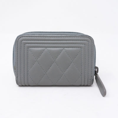 Boy Zipped Coin Purse Gray Leather