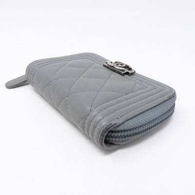 Boy Zipped Coin Purse Gray Leather