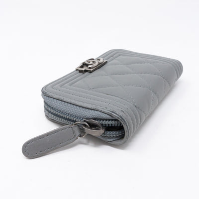 Boy Zipped Coin Purse Gray Leather