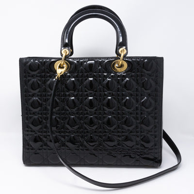 Lady Dior Large Black Patent Leather