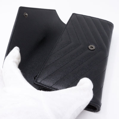 Large Monogram Flap Wallet Black Leather
