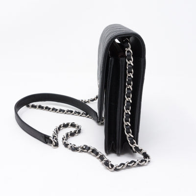 Square Wallet on Chain Black Caviar Leather