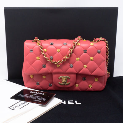 Classic Single Flap Mini Charms Pink Leather