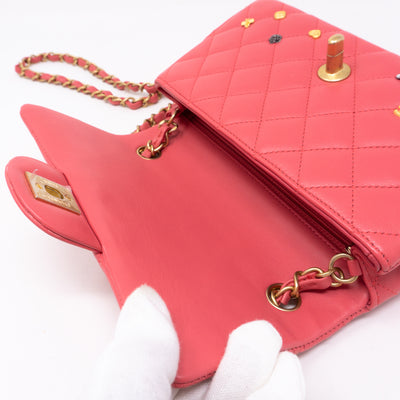 Classic Single Flap Mini Charms Pink Leather