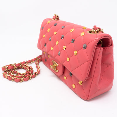 Classic Single Flap Mini Charms Pink Leather