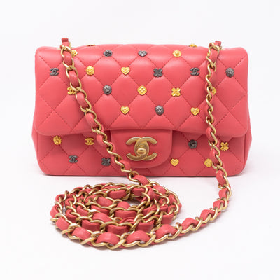 Classic Single Flap Mini Charms Pink Leather