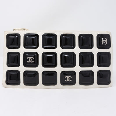 Squares Pouch Black & White Leather