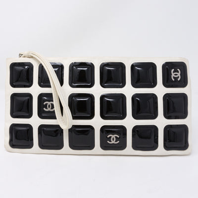 Squares Pouch Black & White Leather