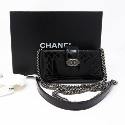 Mini Phone Holder Chain Black Patent Leather
