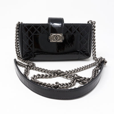 Mini Phone Holder Chain Black Patent Leather