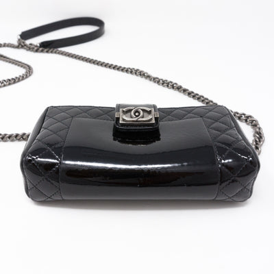 Mini Phone Holder Chain Black Patent Leather