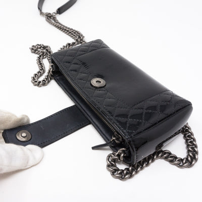 Mini Phone Holder Chain Black Patent Leather