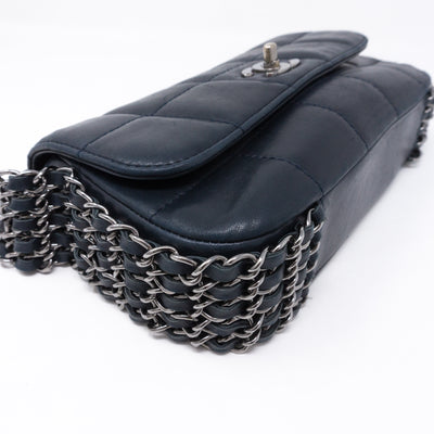 Multiple Chain Flap Bag Navy Blue