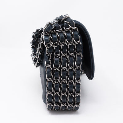 Multiple Chain Flap Bag Navy Blue