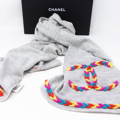Colorful CC Long Scarf Gray Wool & Silk