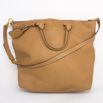 Large Two-way Handbag Brown Leather